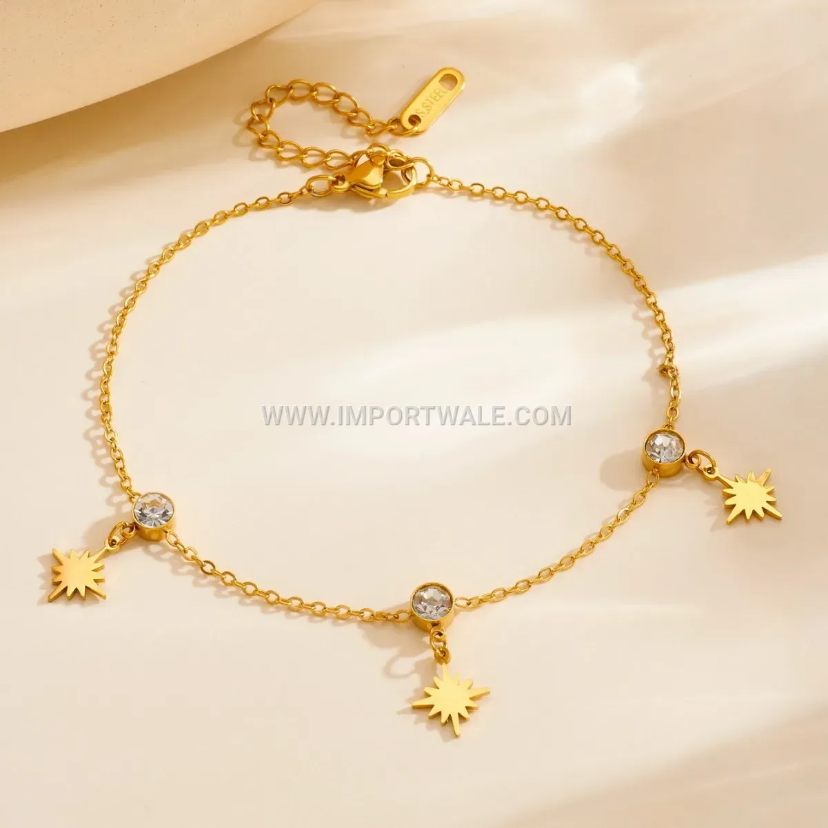 Eight-Point Star Rhinestone Gold Stainless Steel Anklet