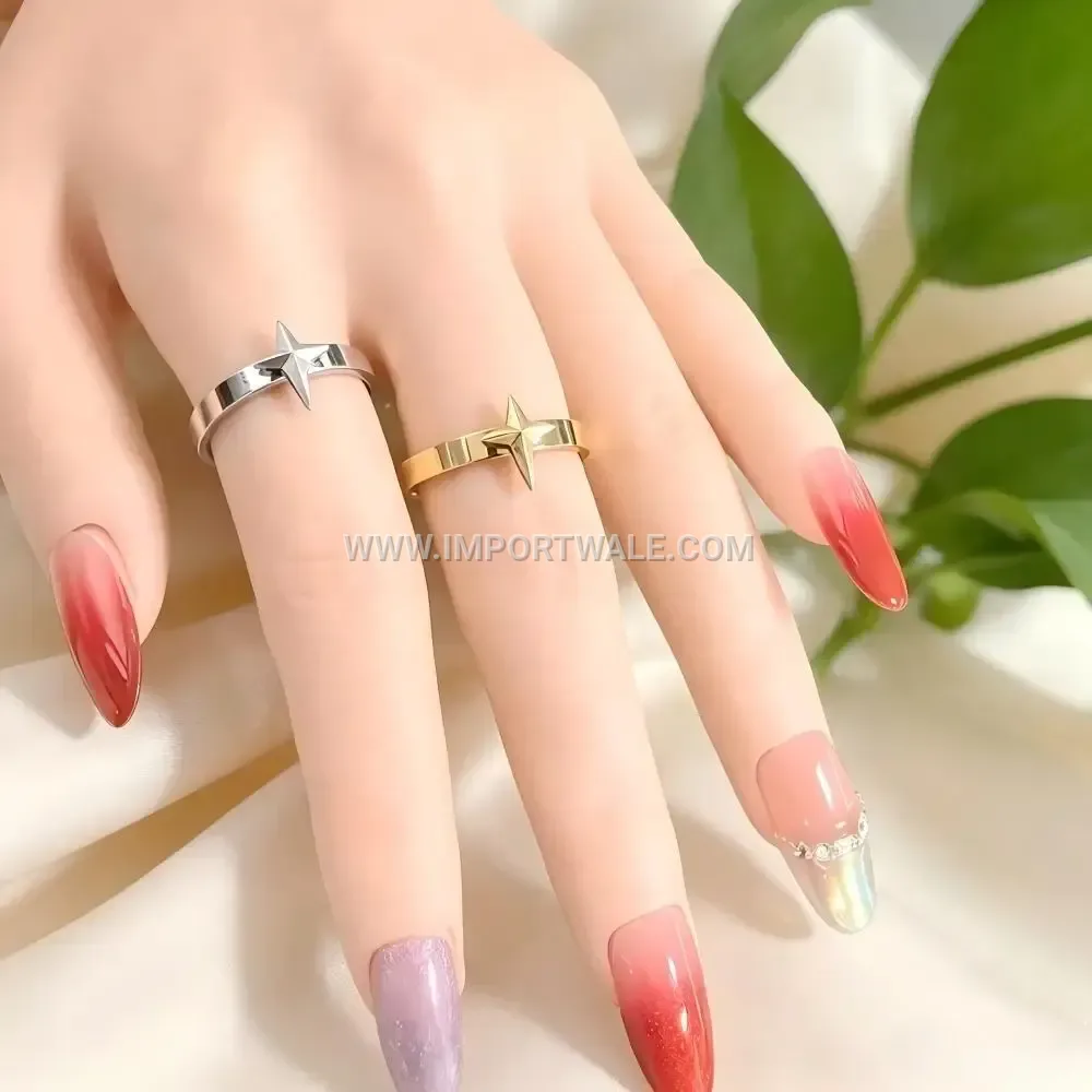 Cross Star Motif 18K Gold Plated Stainless Steel Ring