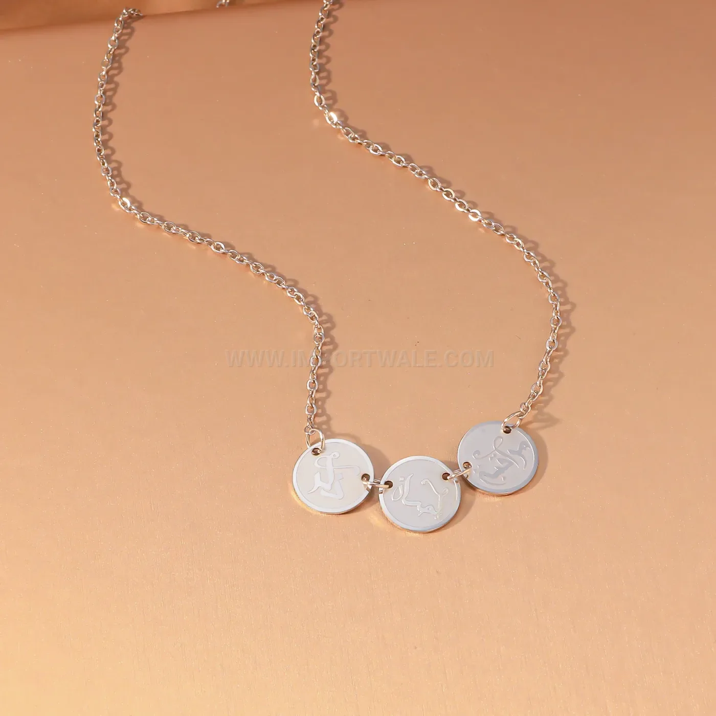 Stainless Steel Three Disc Arabic Calligraphy Pendant Necklace