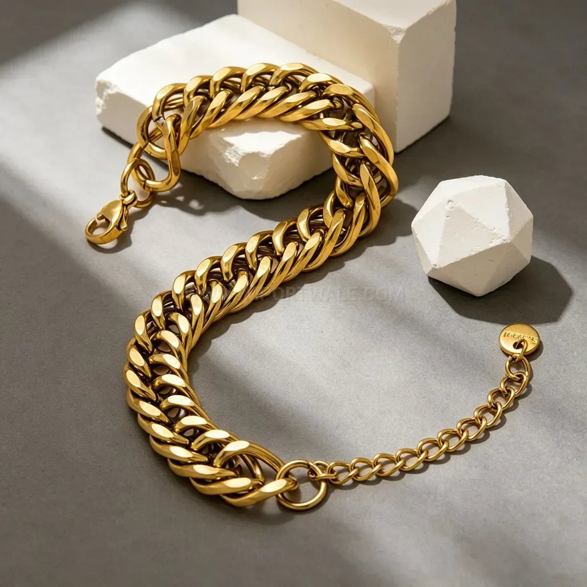 Polished Gold Tone Cuban Link Hip Hop Bracelet