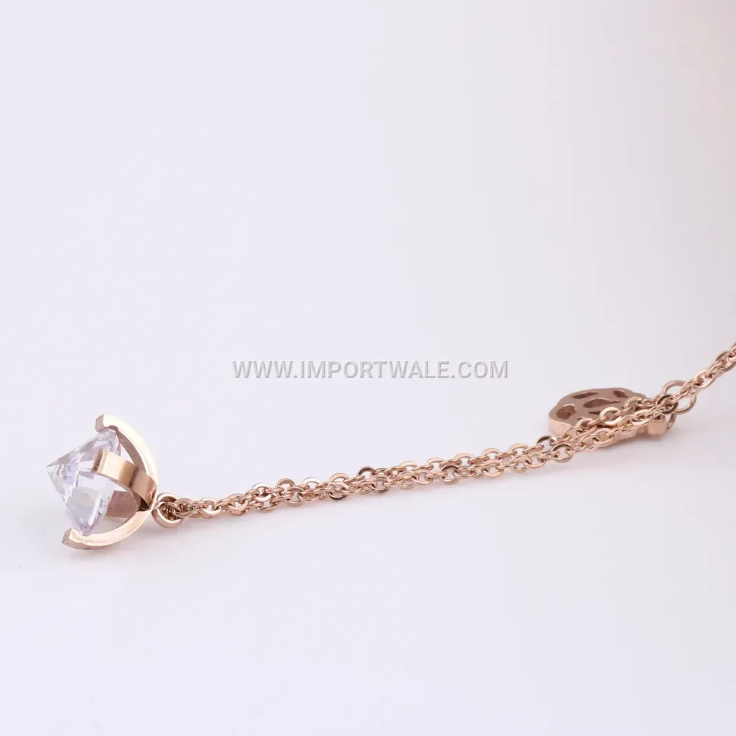 Rose Gold Hollow Rose Teardrop Crystal Stainless Steel Necklace
