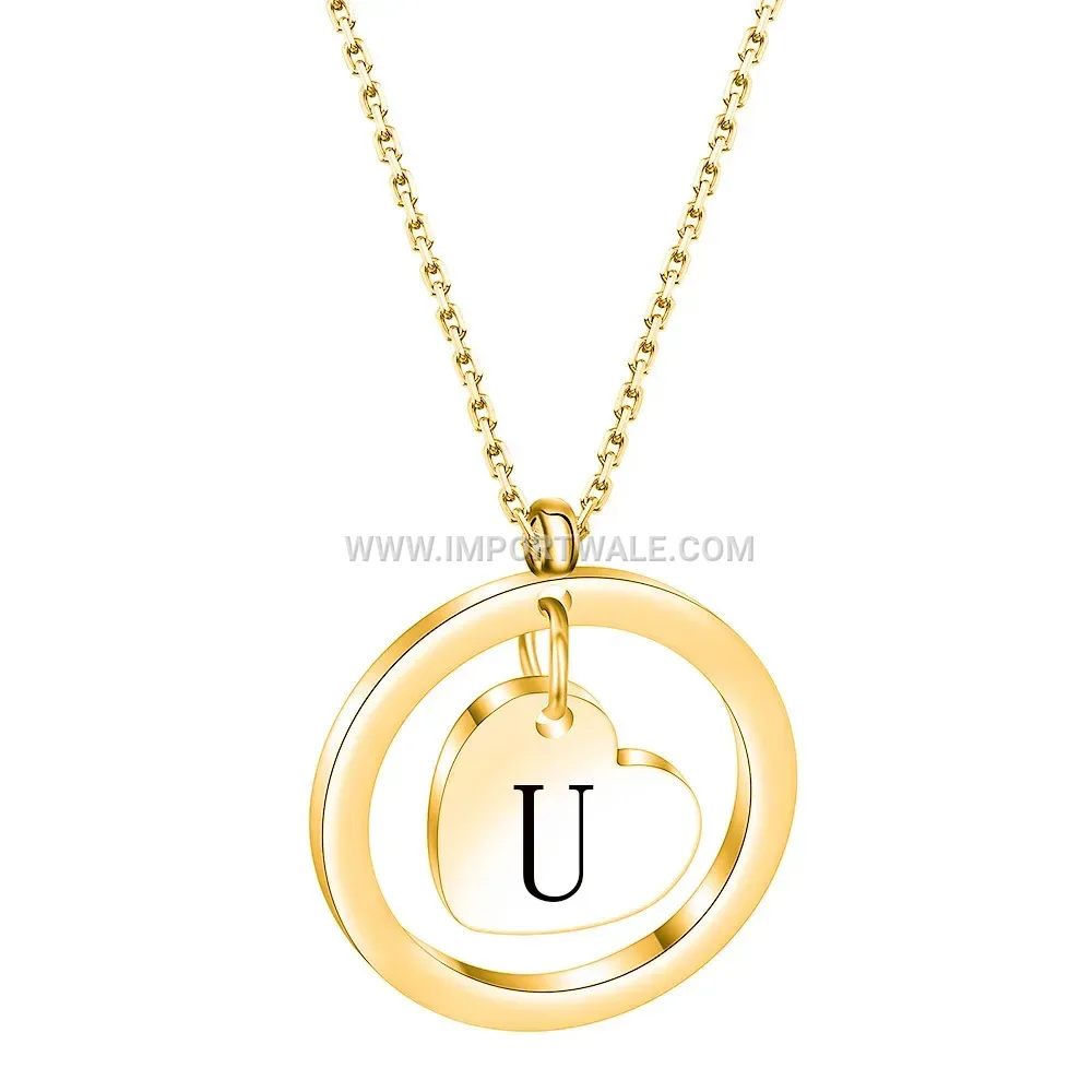 Cutout Heart Monogram Stainless Steel Gold Plated Pendant Necklace