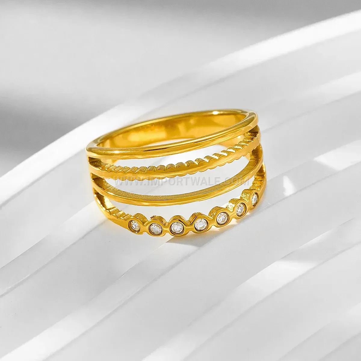 Pave Crystal Gold Plated Stainless Steel Circular Ring