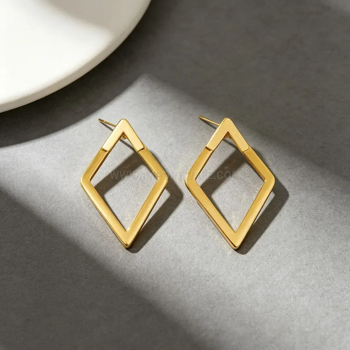 Openwork Rhombus Layered Brass Stud Earrings with Gold Plating