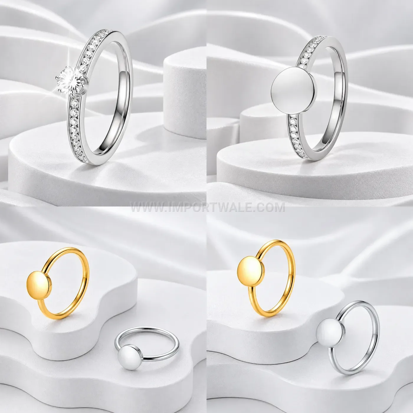 Four Piece Stackable Disc and Zircon Accent Ring Set
