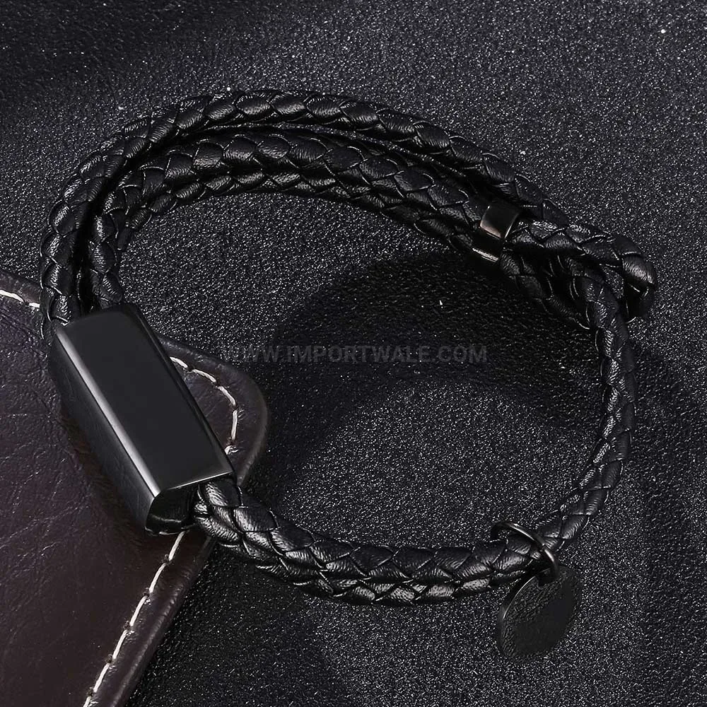 Adjustable Leather Stainless Steel Couple Bracelet