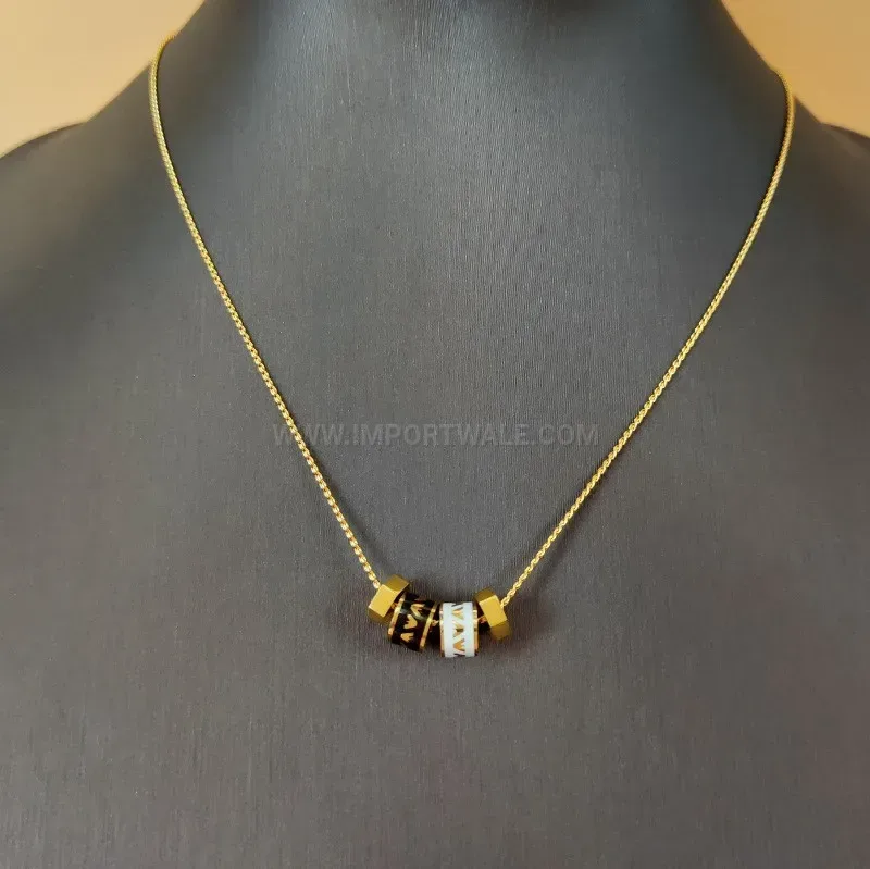Bold Titanium Steel Gold Plated Cylinder Charm Pendant Necklace