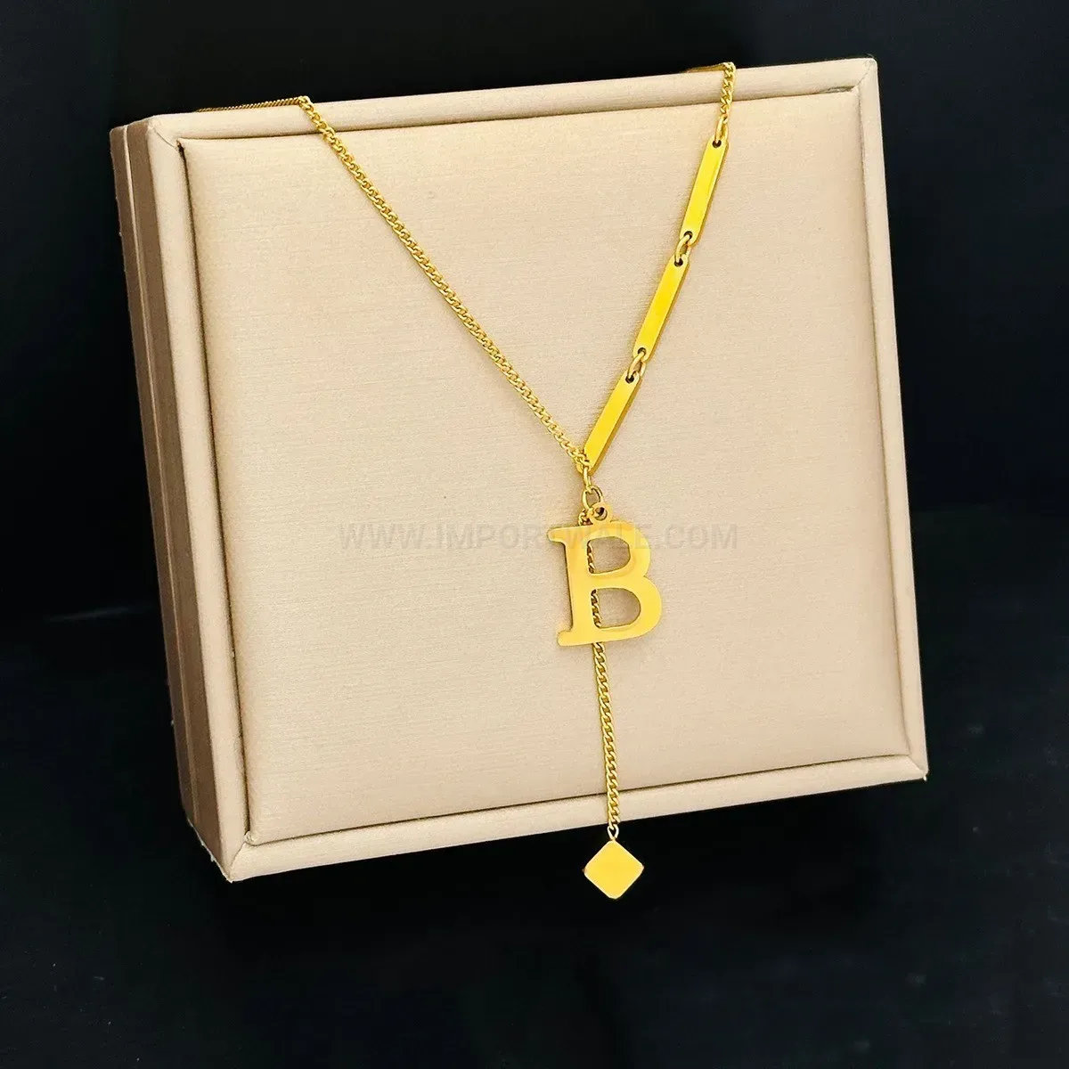 Premium Titanium Steel Gold Plated Alphabet Pendant Necklace