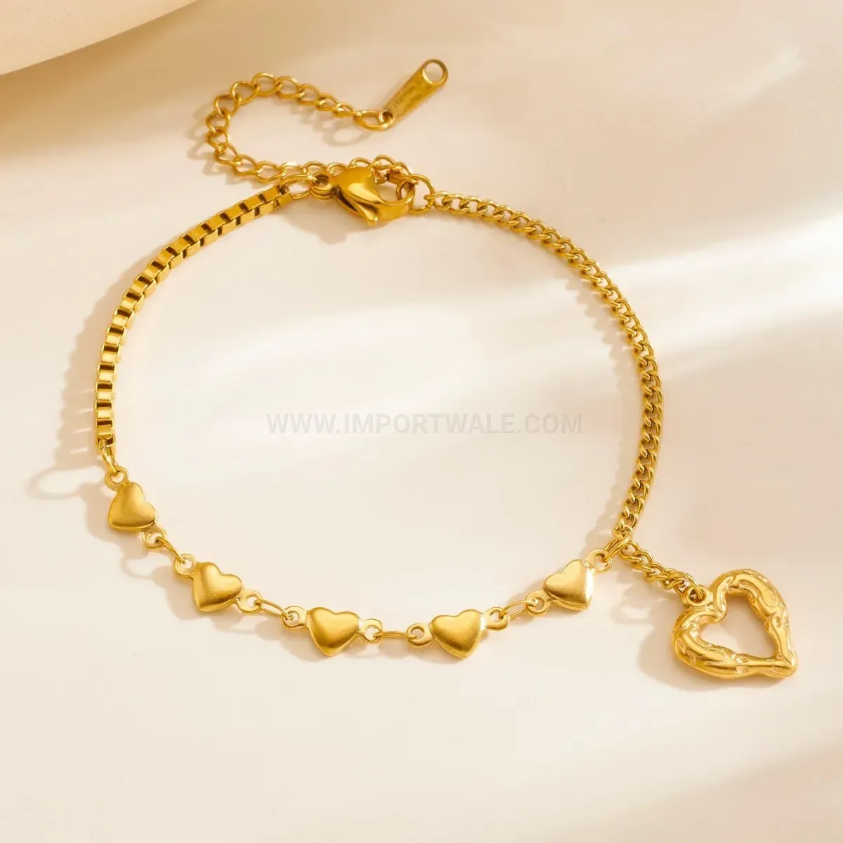 Gold Cut-Out Heart Stainless Steel Chain Bracelet
