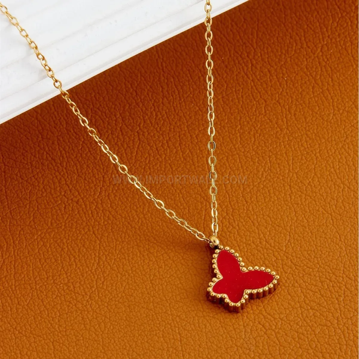 Bold Titanium Steel Butterfly Pendant Necklace with Shell Inlay