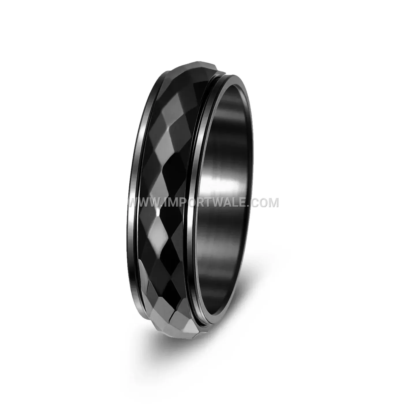 Rhombic Engraved Rotating Stainless Steel Double Layer Ring