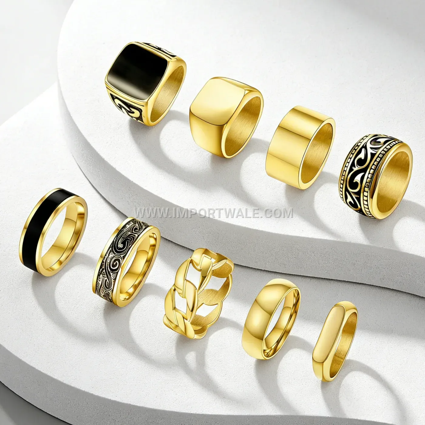 Hip Hop Silver Titanium Steel Signet Ring Set