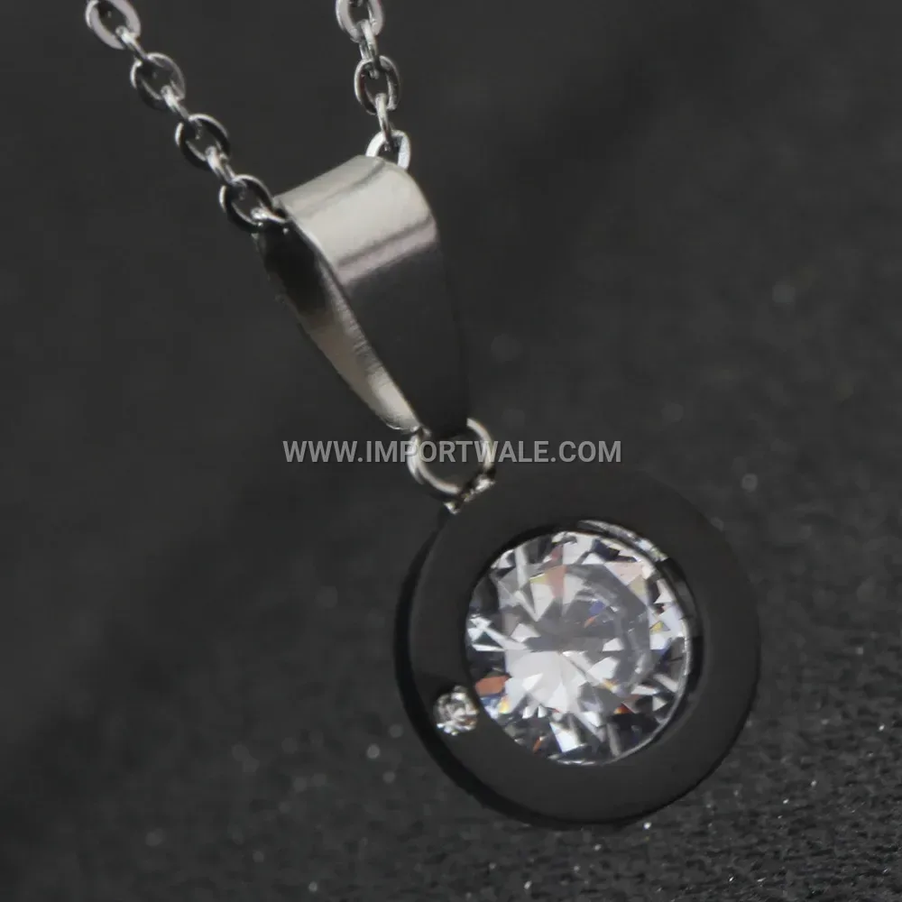 Three Dimensional Cubic Zirconia Heart Stainless Steel Pendant Necklace