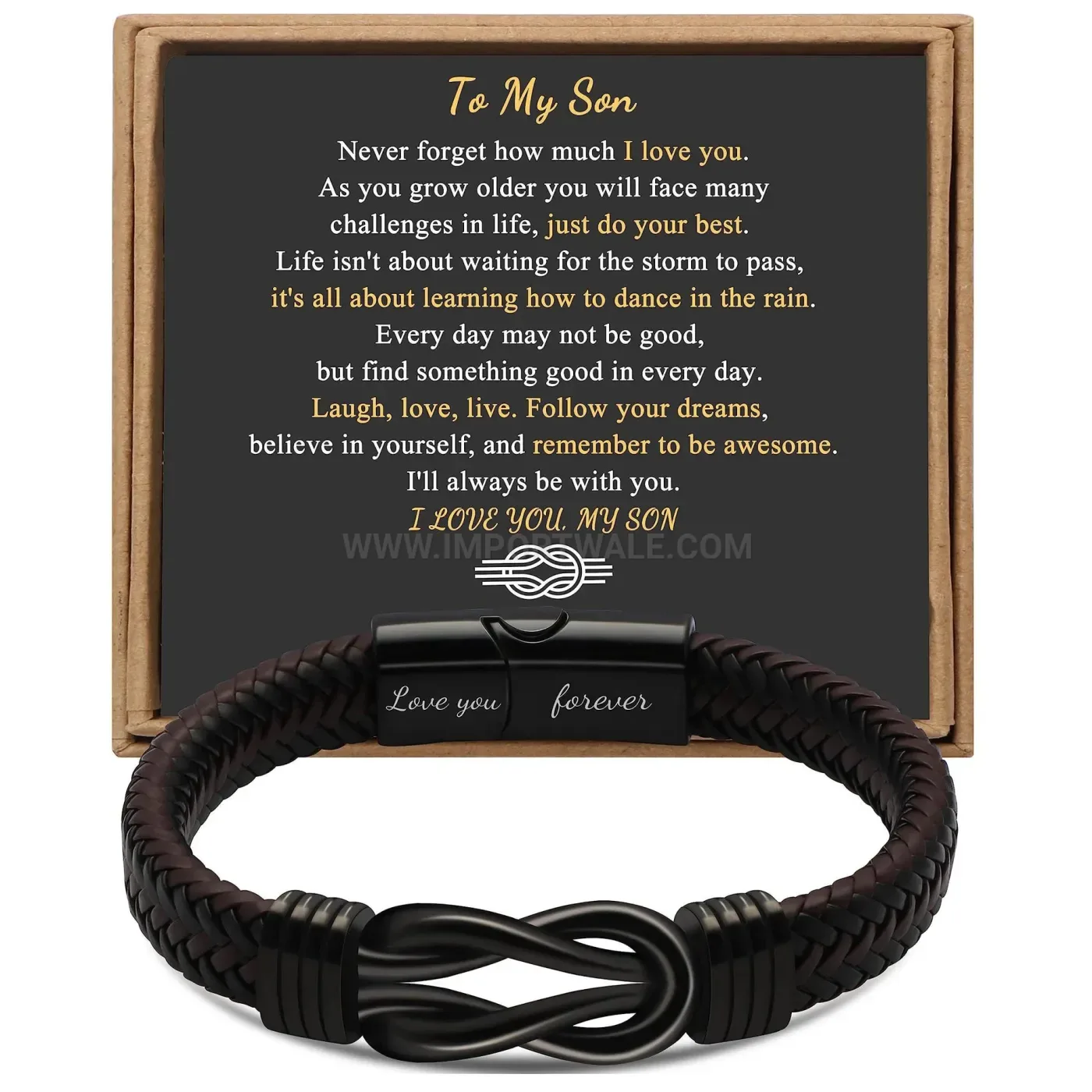 Men Dark Style Engraved Braided Leather Infinity Bracelet with Magnetic Clasp