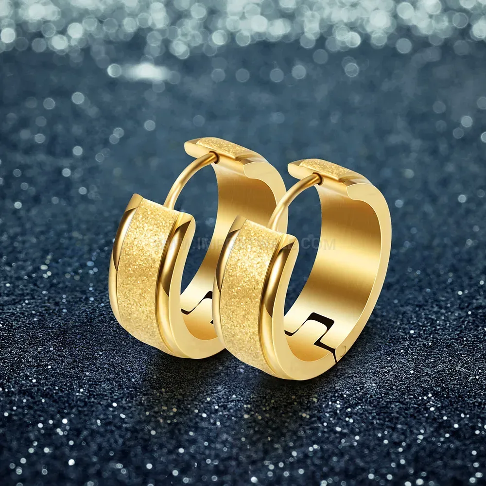 Stylish Frosted Arc Stainless Steel Huggie Hoop Earrings