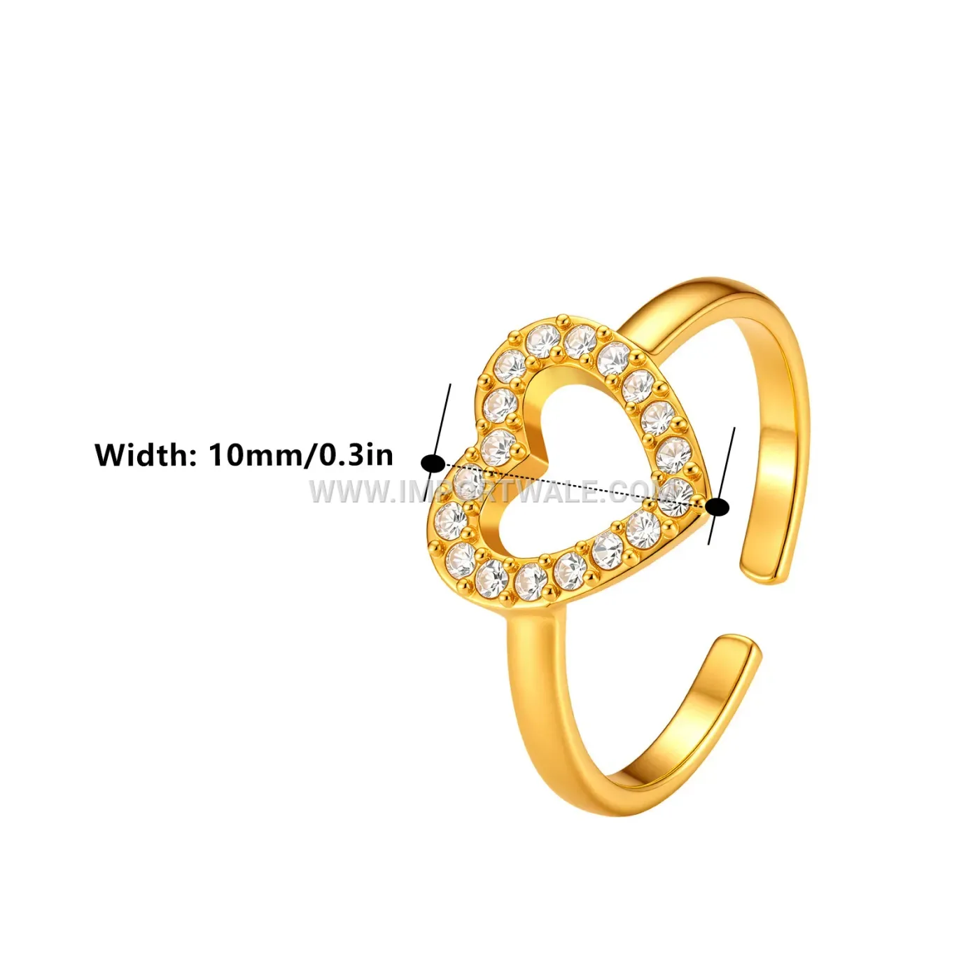 Open Heart Stainless Steel Rhinestone Adjustable Ring