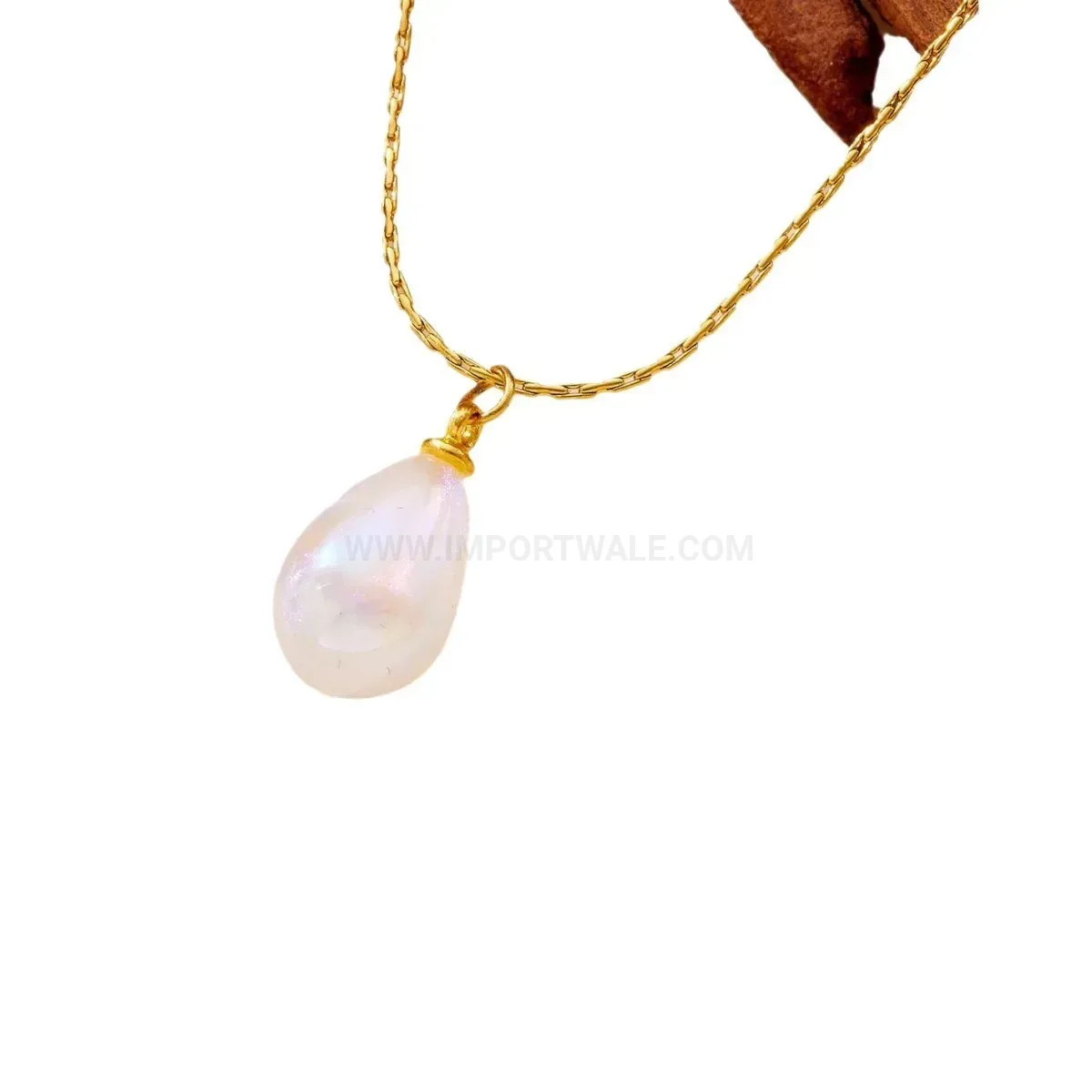 Classic Teardrop Chalcedony Titanium Steel Pendant Chain