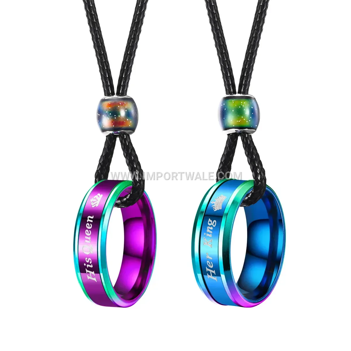 Stainless Steel Color Changing King Queen Pendant Necklace