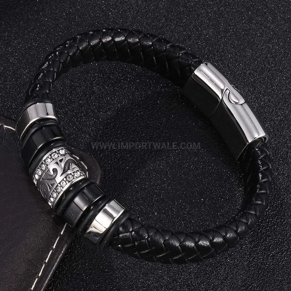 Handcrafted Braided Leather Stainless Steel Bangle