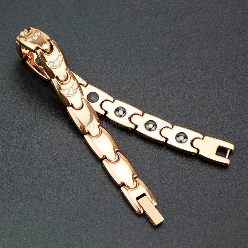 Designer Rhinestone Accent Titanium Steel Bio Magnetic Bracelet