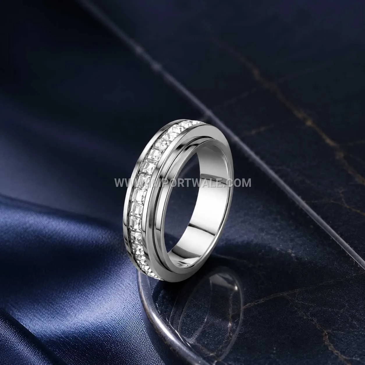 Spinning Full Eternity Square Crystal Stainless Steel Ring