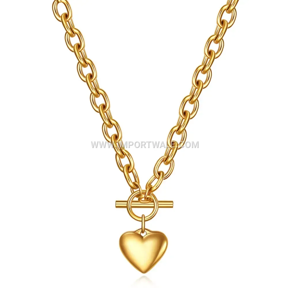 Gold Tone Stainless Steel Heart Initial Pendant OT Necklace