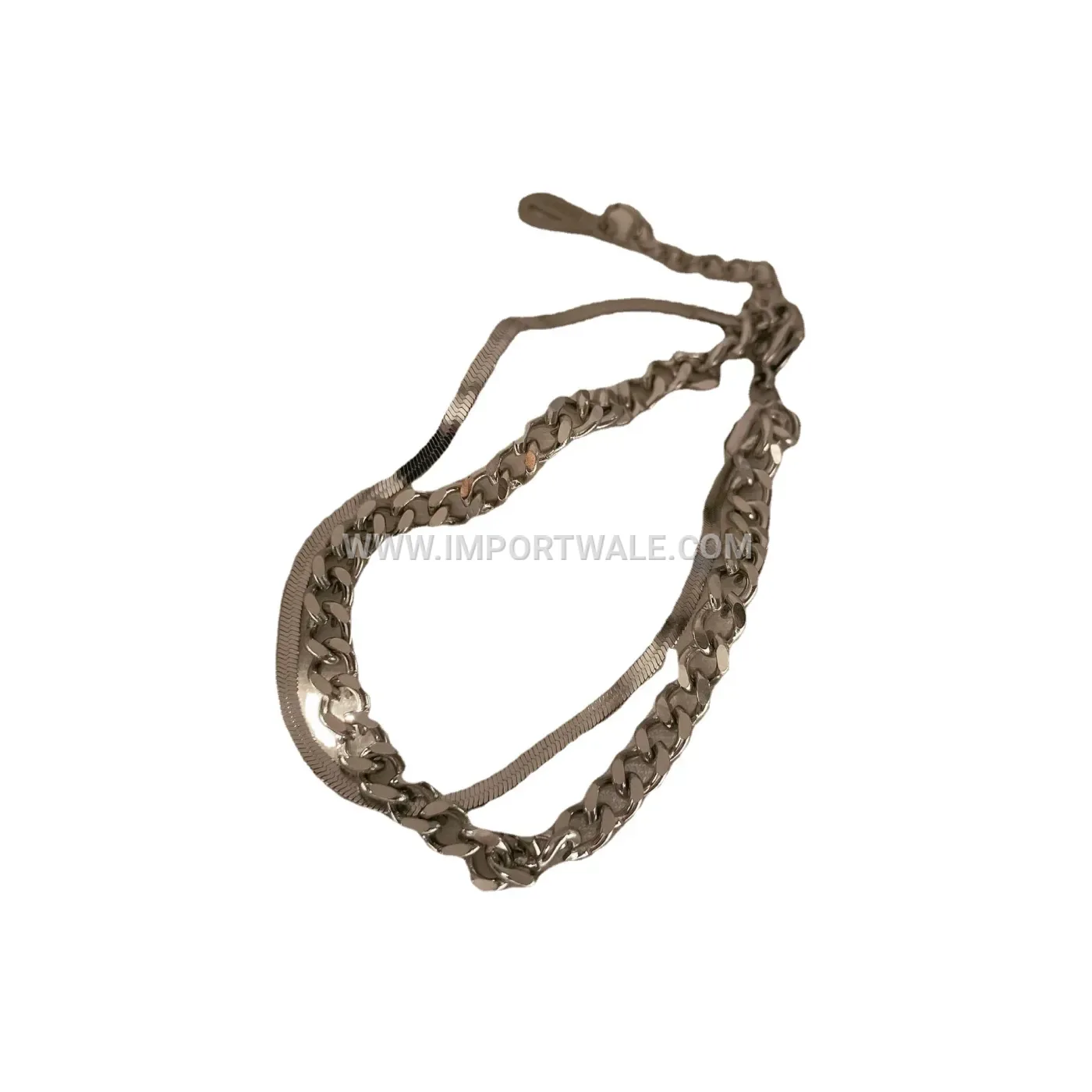 Layered Cuban and Flat Snake Chain Stainless Steel Bracelet