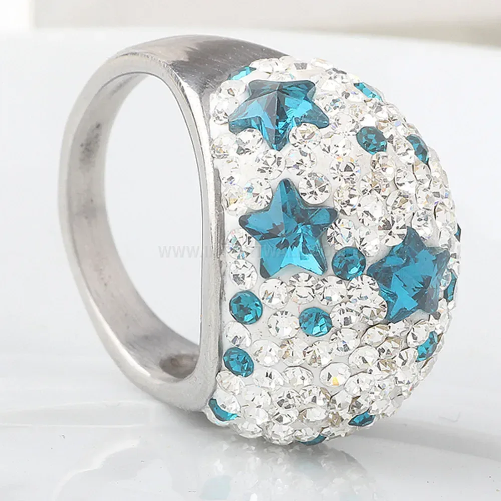 Vintage Blue Star Micro Pave Stainless Steel Ring