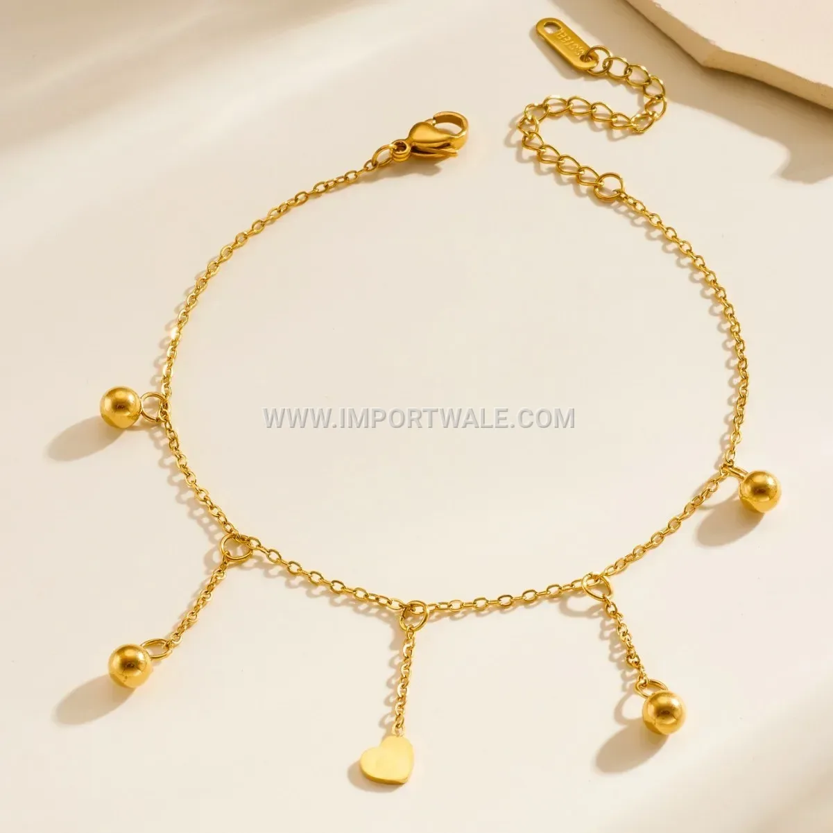 Dangling Heart Tassel Stainless Steel Chain Anklet