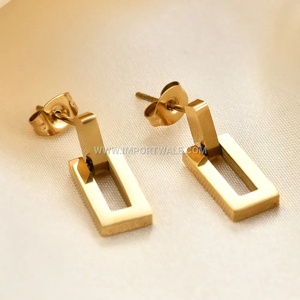 Hollow Rectangular Stainless Steel Drop Earrings