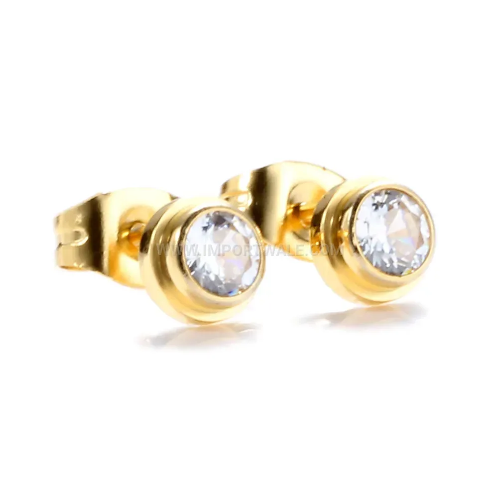 Solitaire Zircon Stainless Steel Stud Earrings 6mm