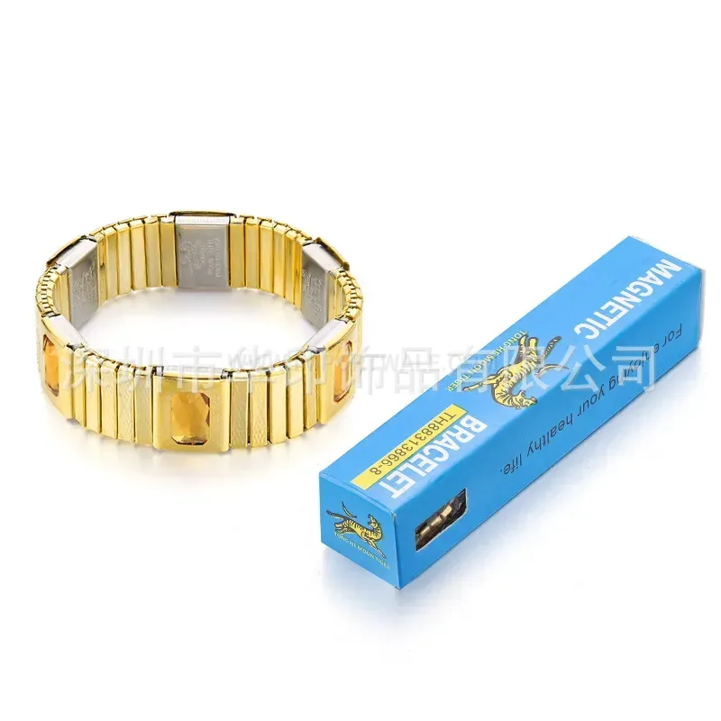 Classic Titanium Steel Gemstone Inlaid Magnetic Bio Therapy Bracelet