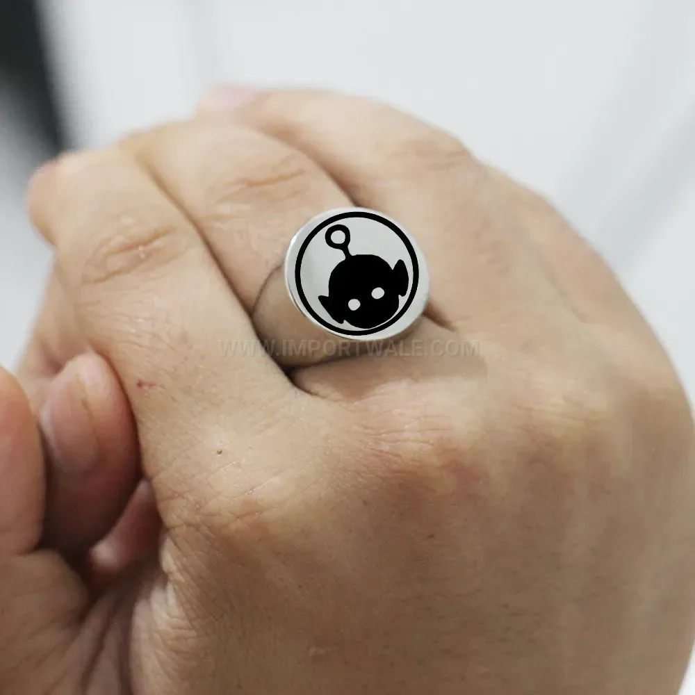 Modern Laser Etched Alien Motif Stainless Steel Signet Ring