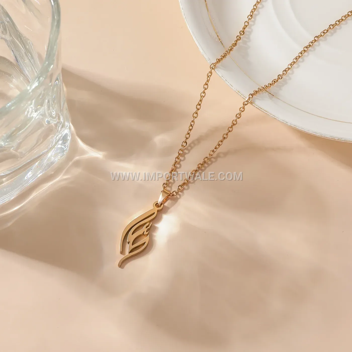 Stainless Steel Calligraphy Centerpiece Inscription Pendant Necklace