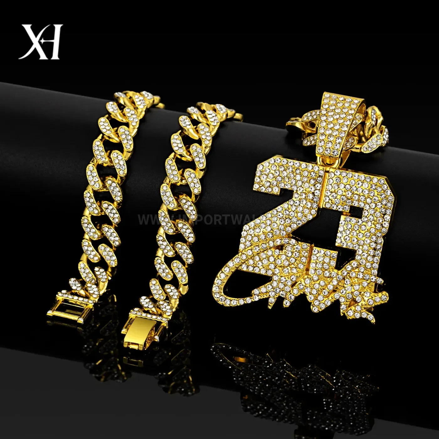Rhinestone Number 23 Star Zinc Alloy Hip Hop Pendant Necklace