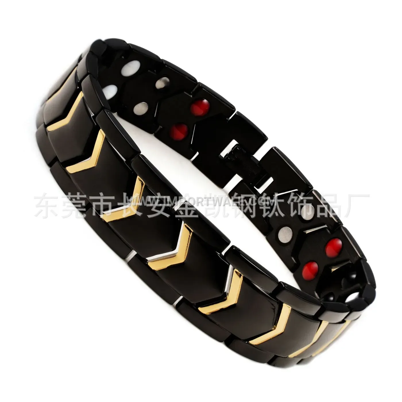 Men's Titanium Steel M-Letter Magnetic Bracelet in Black and Gold