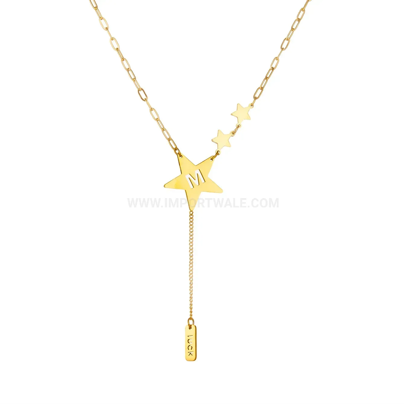Elegant Titanium Steel Star Letter Tassel Pendant Necklace