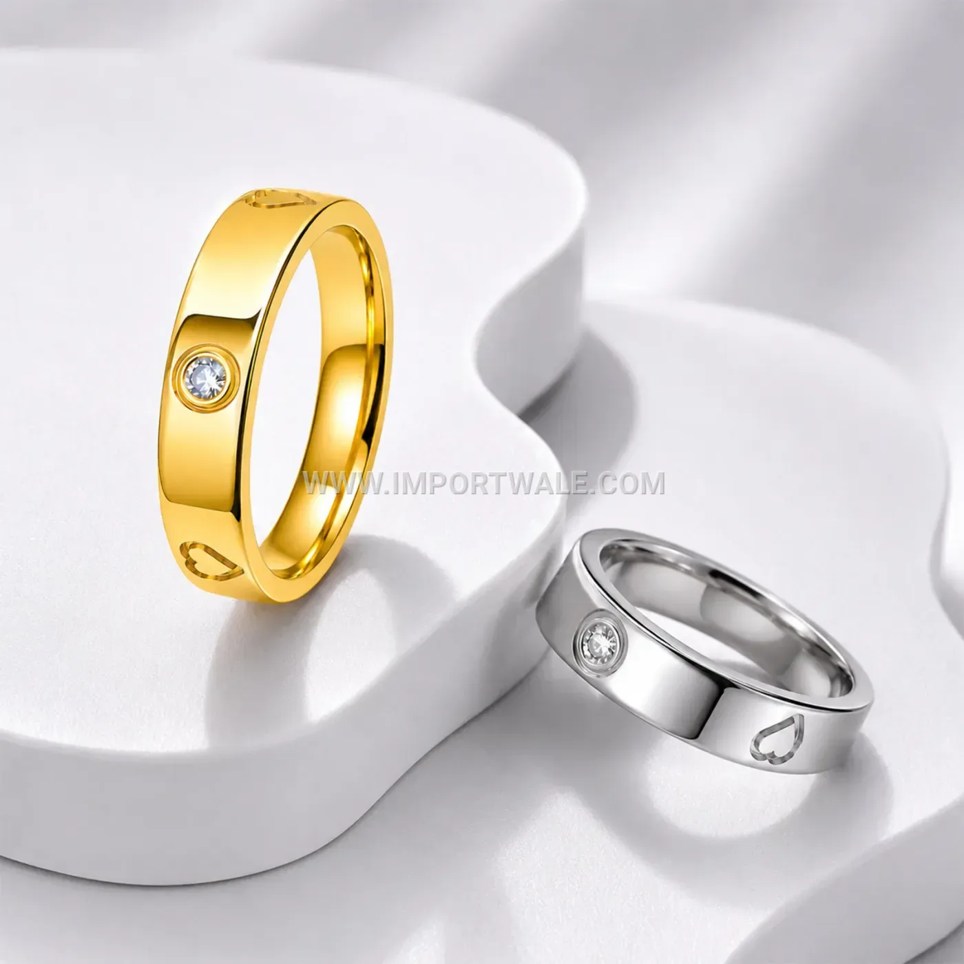 Heart Rhinestone Stainless Steel Band Ring