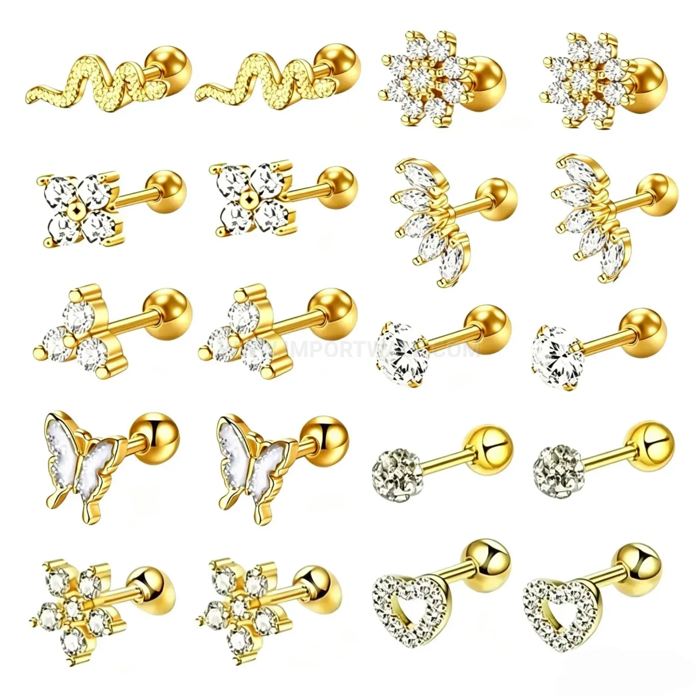 Elegant Stainless Steel Screw Ball Cartilage Piercing Earring Set