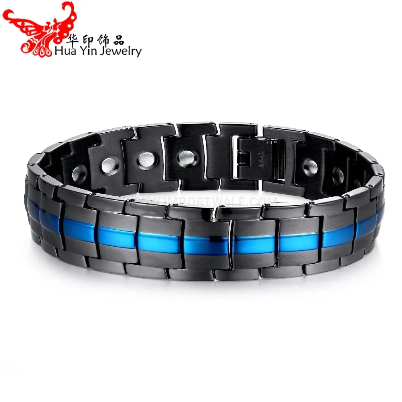 Bold Men Titanium Steel Single Row Germanium Bio Magnetic Link Bracelet