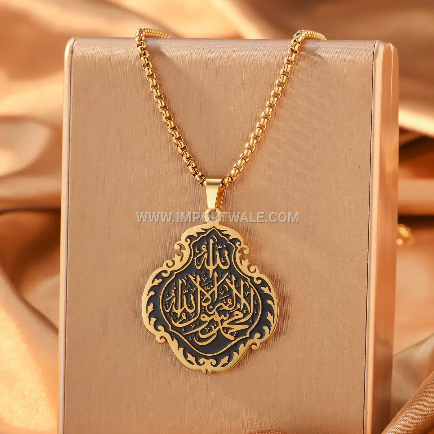 Stainless Steel Mihrab Arch Mosque Gate Allah Pendant Necklace