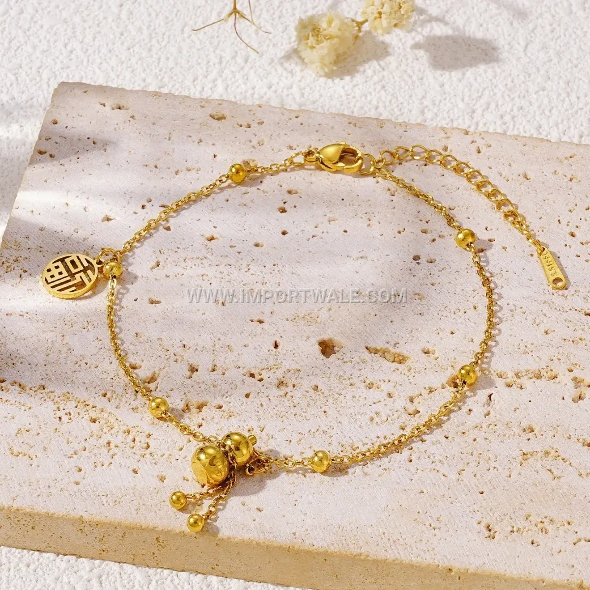 Chinese Style Gourd Charm Anti Tarnish Stainless Steel Anklet