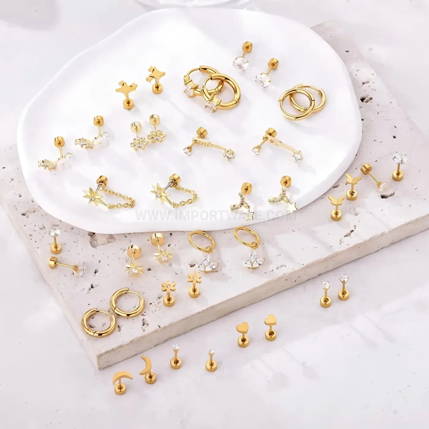 Trendy Gold Plated Butterfly Cubic Zirconia Stud Earrings Set