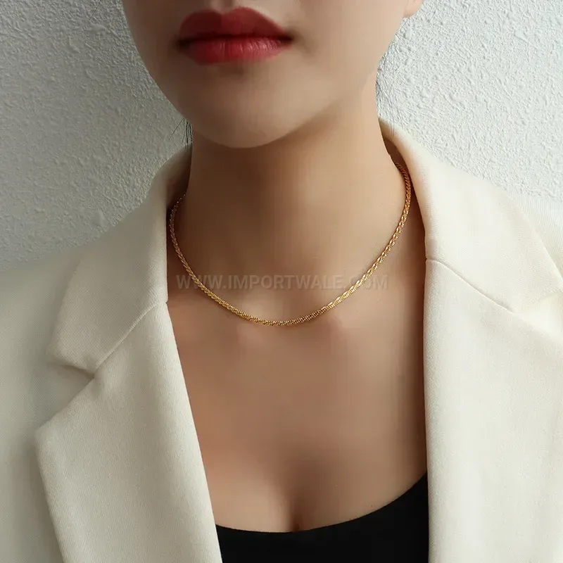 Trendy Glittering Titanium Steel Twist Chain Jewelry Set