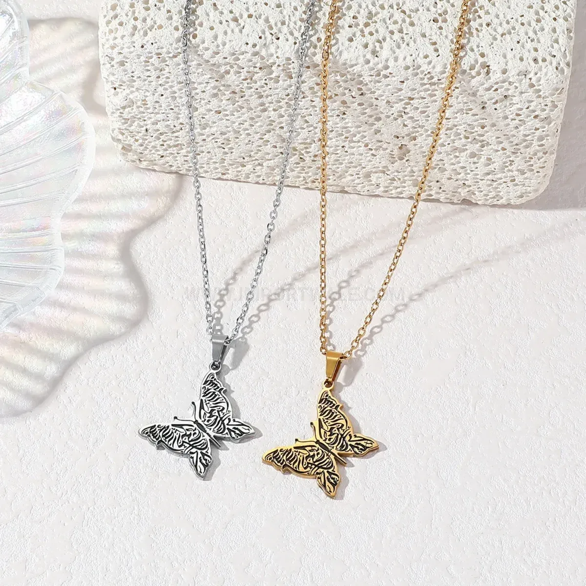 Premium Stainless Steel Butterfly Calligraphy Pendant Necklace