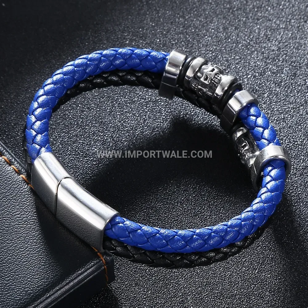 Vintage Handmade Genuine Leather Bracelet with Stainless Steel Accents