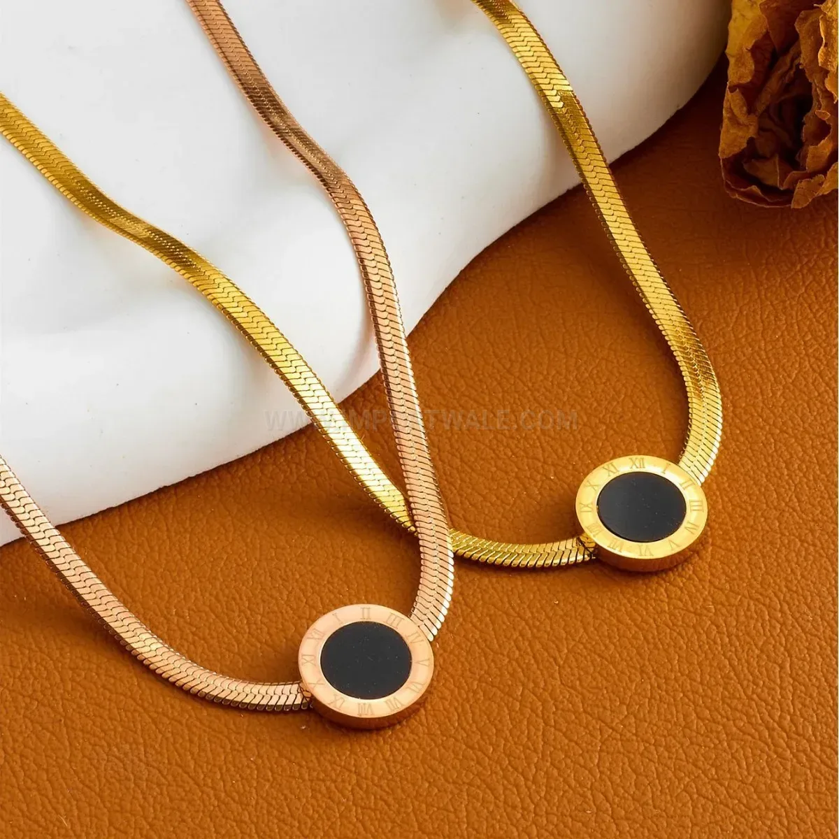 Classic Titanium Steel Roman Numeral Clavicle Chain Necklace
