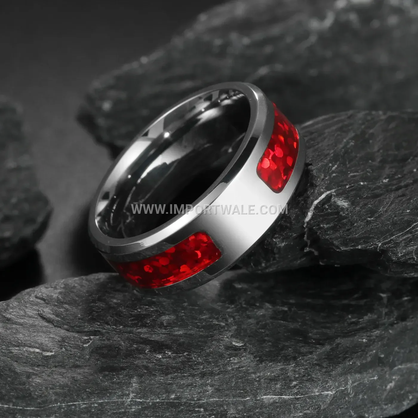 Faux Opal Inlaid Stainless Steel Band Ring
