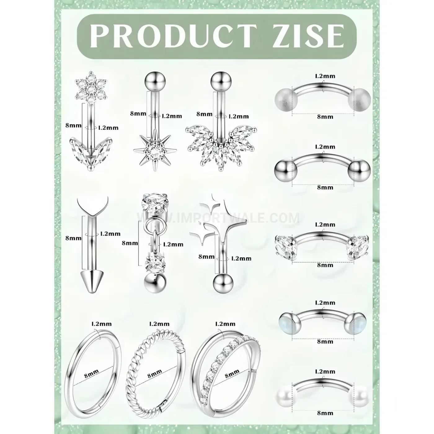 Trendy Stainless Steel Rhinestone Multi Element Body Piercing Stud Set