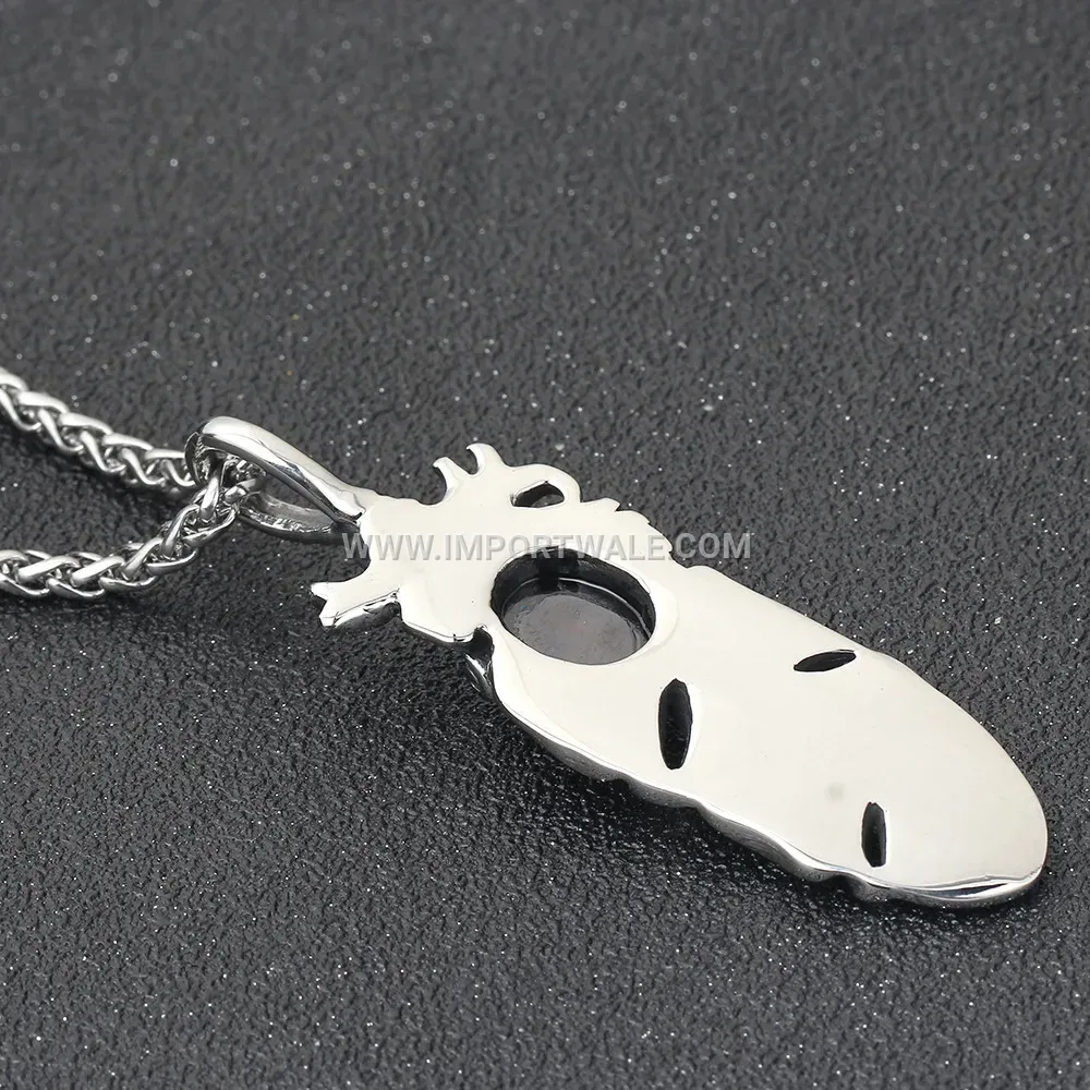 Vintage Distressed Feather Stainless Steel Pendant Necklace for Men